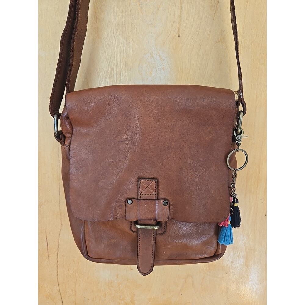 Harbour 2nd Leather Marlies Flap Over Buckle Brown Crossbody Bag 10x8